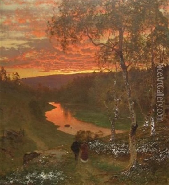 An Ambling Couple At Sunset Oil Painting - Per Daniel Holm