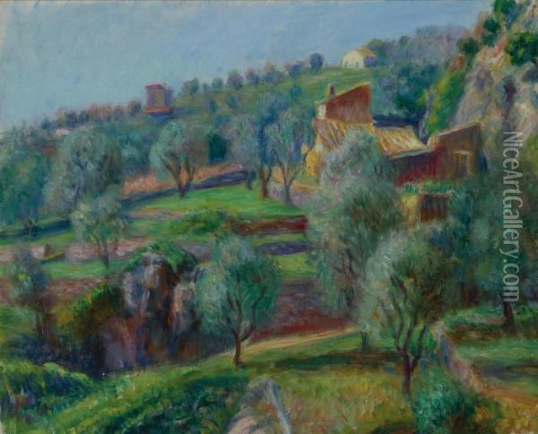 Terraces, South Of France Oil Painting - William Glackens