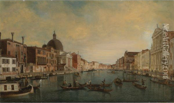 A View Of The Grand Canal, Venice Oil Painting - (Giovanni Antonio Canal) Canaletto
