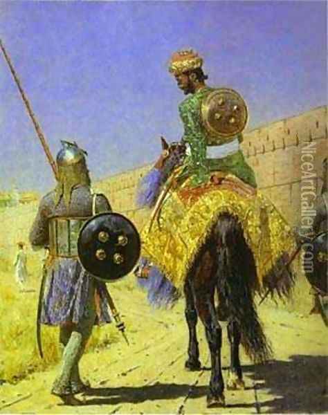 Mounted Warrior In Jaipur 1881 Oil Painting - Vasili Vasilyevich Vereshchagin