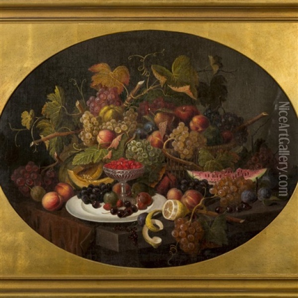 Still-life With Fruit And Compote Of Berries Oil Painting - Severin Roesen