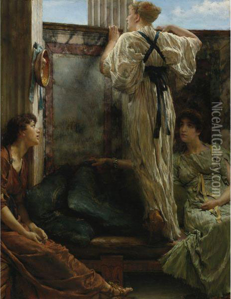 Who Is It? (inquisitive) Oil Painting - Sir Lawrence Alma-Tadema