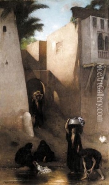 Femmes Fellahs Au Lavoir, Caire Oil Painting - Leon Bonnat