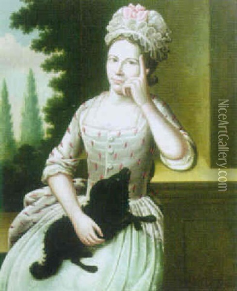Portrait Of A Lady, A Black Dog Resting On Her Lap Oil Painting - Johann Helferich Cramer