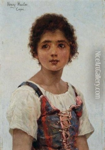Young Girl, Capri Oil Painting - Henry Mosler