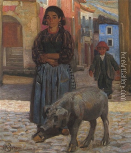 Dorfszene In Civita D'antino Oil Painting - Knud Sinding