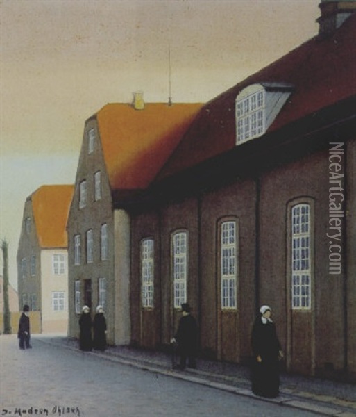 Gadeparti Fra Christiansfeld Med Personer Klaedt I Sort Oil Painting - Jeppe Madsen Ohlsen