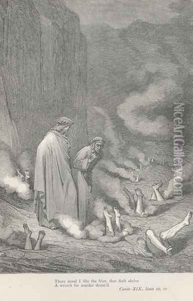 There stood I like the friar, (Canto XIX., line 10) Oil Painting - Gustave Dore