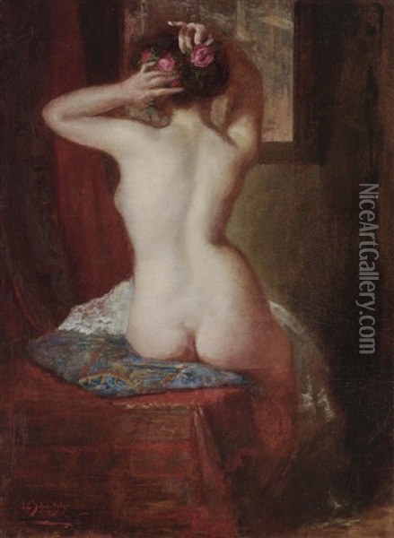 Female Nude, Shown From Back Oil Painting - Leopold Schmutzler
