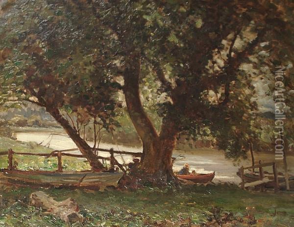 A Rest On The Banks Of The River Oil Painting - Henry Charles Clifford