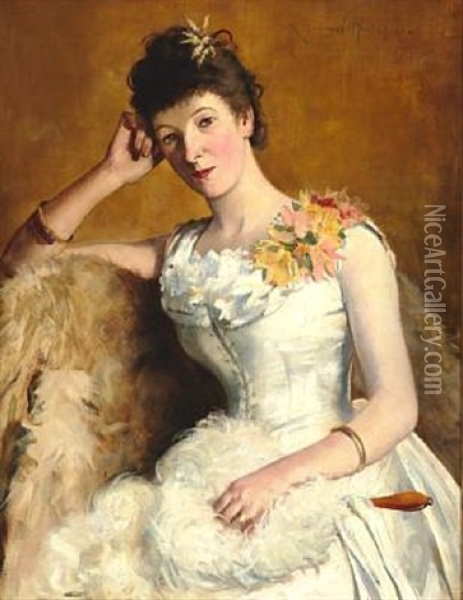 Portrait Of A Young Lady In An Evening Dress Oil Painting - Robert Gemmell Hutchison
