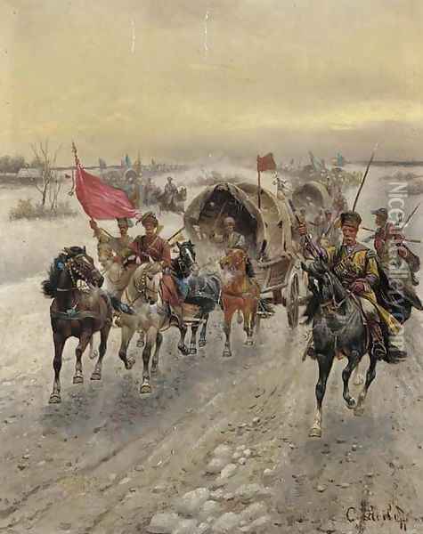 A Siberian gold convoy Oil Painting - Constantin Stoiloff