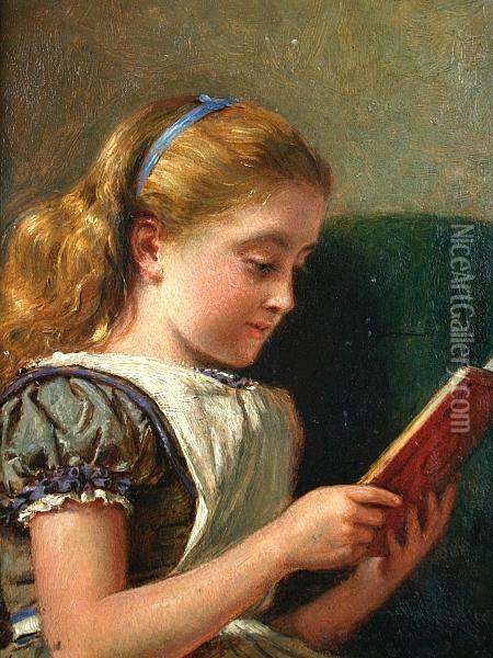 Girl Reading; A Flower Girl Oil Painting - George Goodwin Kilburne