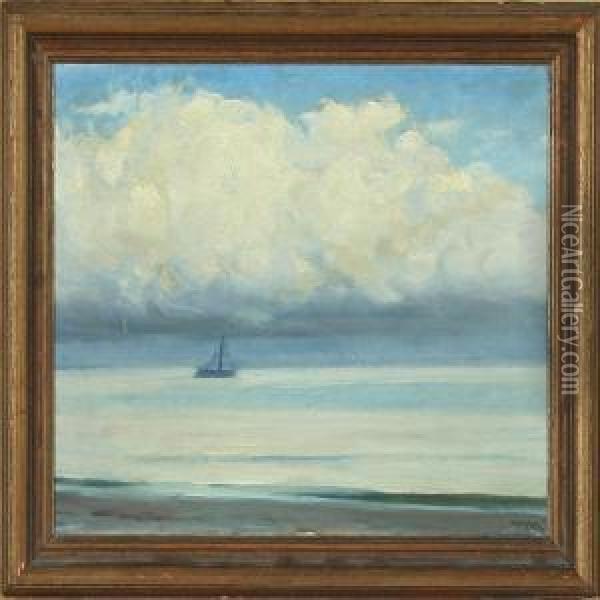 Sailing Boat Near The Shore On A Cloudy Day Oil Painting - Michael Ancher