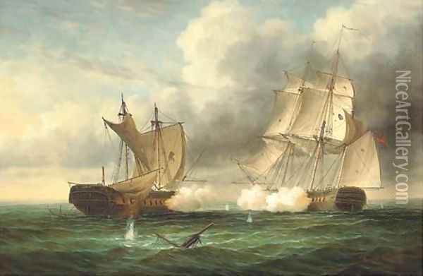 A naval engagement 2 Oil Painting - James Hardy Jnr