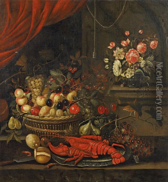 Grosses Stillleben Mithummer, Fruchten Und Blumen Oil Painting - Andries, Andrea Benedetti