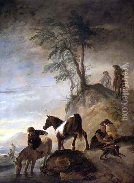 Riders watering their horses Oil Painting - Philips Wouwerman