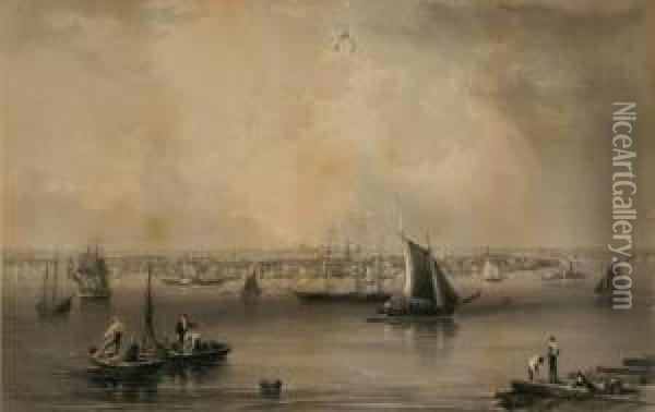Boston Harbor Oil Painting - John William Hill