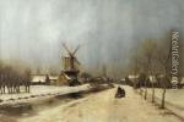 A View Of The Outskirts Of Delft In Winter Oil Painting - Louis Apol