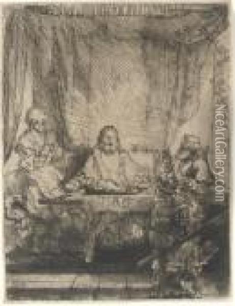 Christ At Emmaus: Larger Plate (b., Holl. 87; H. 282) Oil Painting - Rembrandt Van Rijn
