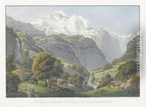Vue De La Jungfrau Dans La Vallee De Lauterbrunnen Oil Painting - Mathias Gabriel Lory