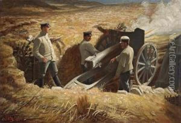 In The German Trenches Oil Painting - Carl Welz