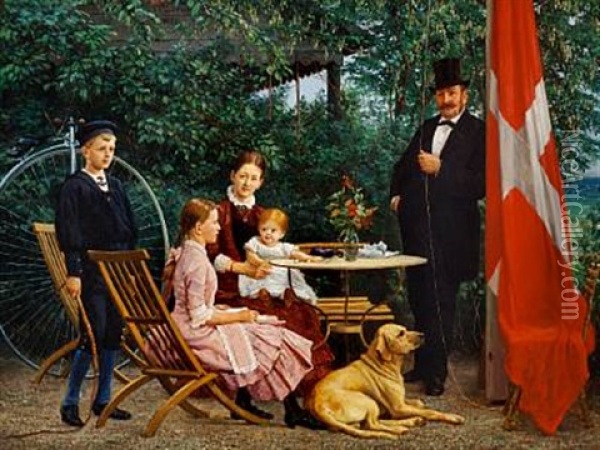 A Merchant Family Oil Painting - Frederik Christian Lund