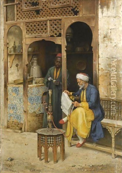 The Coffee House, Cairo Oil Painting - Arthur von Ferraris
