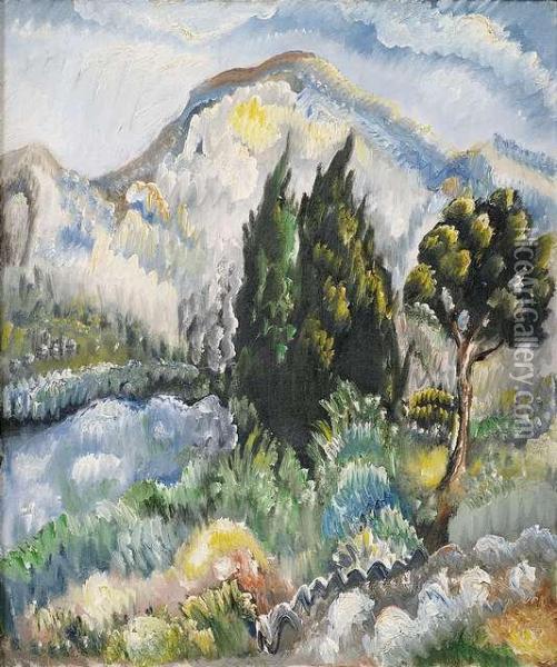 Landscape With Cypresses Oil Painting - Paul Kleinschmidt