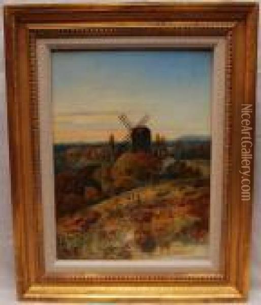 Farm With Windmill Oil Painting - Alfred Augustus Glendening