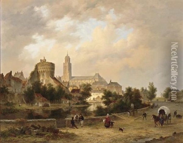 A View Of Deventer Oil Painting - Bartholomeus Johannes Van Hove