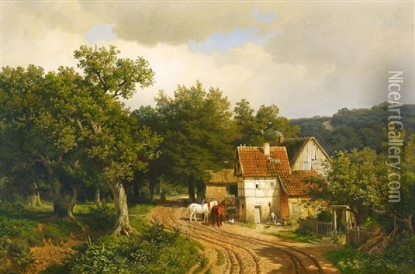 Bauernhof Im Wald Oil Painting - Heinrich Deiters
