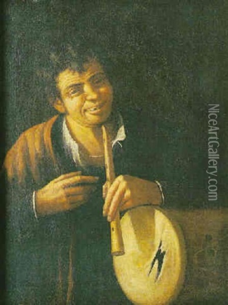 Muchacho Con Tambor Y Flauta Oil Painting - Antonio Puga