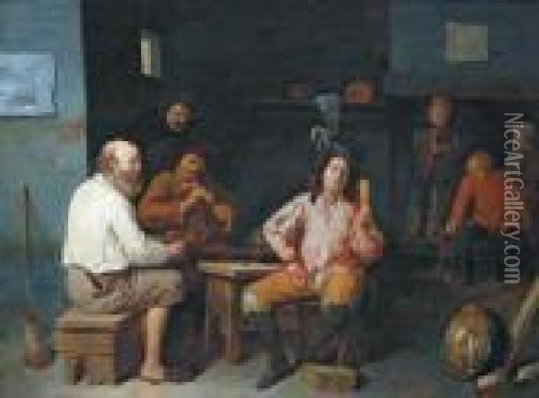 Scena Di Osteria Con Contadini Che Fumano E Giocano Oil Painting - David The Younger Ryckaert