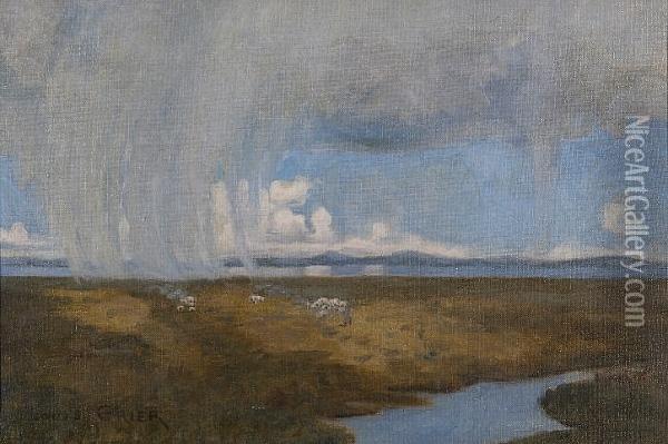Saltmarsh Sheep On A Showery Day Oil Painting - Louis Monro Grier