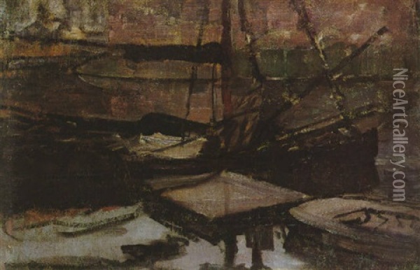 A Tjalk Oil Painting - Piet Mondrian
