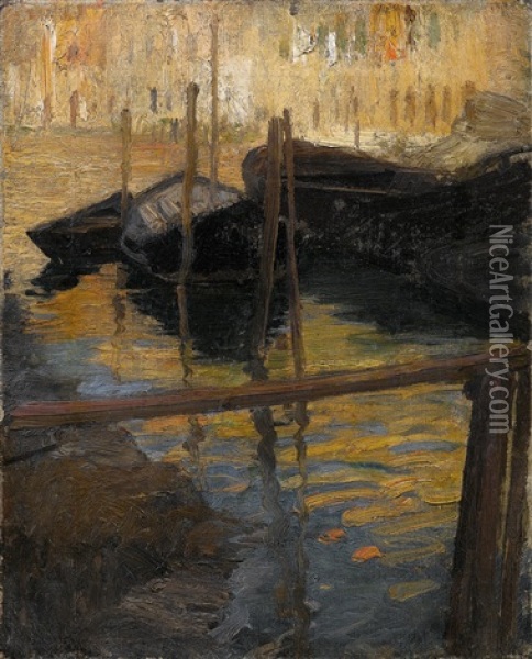 Gondeln In Venedig Oil Painting - Ettore Tito