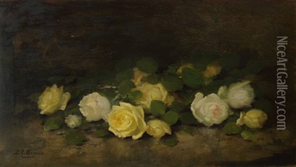 Blumenstilleben Mit Gelben Und Weisen Rosen Oil Painting - Louise Ellen Perman