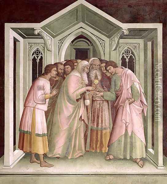 Judas Receiving Payment for his Betrayal, from a series of Scenes of the New Testament Oil Painting - Barna Da Siena