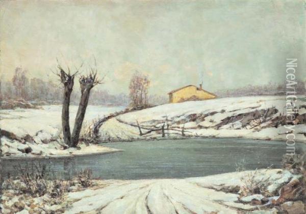 Inverno In Riva Al Lago Oil Painting - Guido Meineri