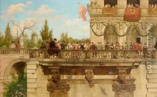Elegant Figures On A Balcony Oil Painting - Tomas Moragas y Torras