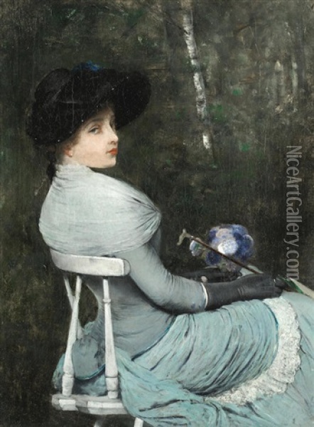 The Blue Dress Oil Painting - Ferdinand Heilbuth