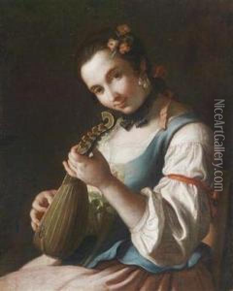 Portrait Of A Lady Playing The Lute Oil Painting - Pietro Antonio Rotari