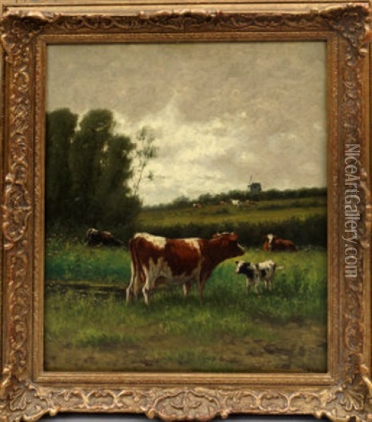 Cattle Grazing In A Field Oil Painting - William Frederick Hulk