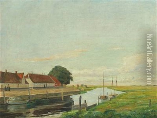 View From Ribe Oil Painting - Johan Rohde
