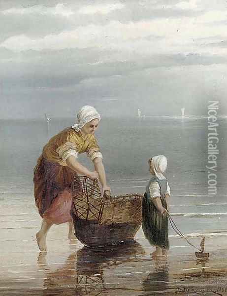 Watching mother Oil Painting - William Raymond Dommersen