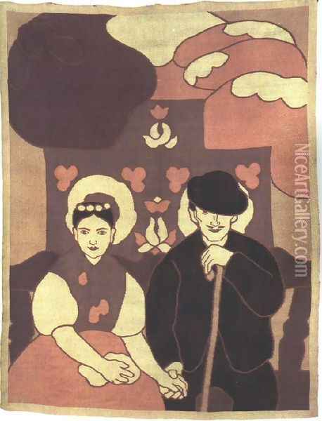Engaged Couple 1905 Oil Painting - Janos Vaszary