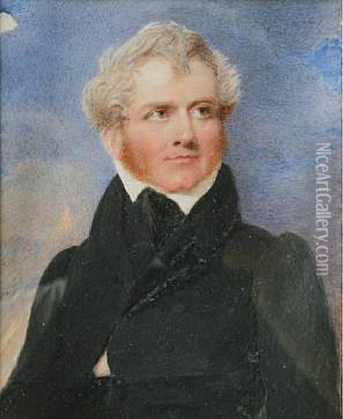 A Portrait Miniature Of A Gentlemen Oil Painting - William John Newton