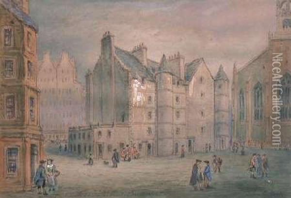 The Tolbooth, Edinburgh, Heart Of Midlothian Oil Painting - John Le Conte