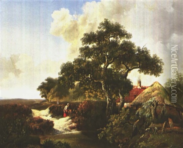Landschaft Mit Bauernhutte Und Teich Oil Painting - Willem Bodemann